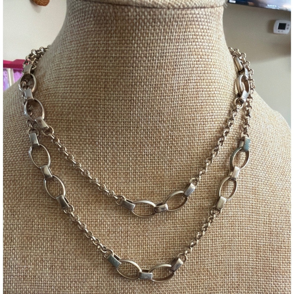 Monet Silver Tone Double Strand Layered Oval Link Station Necklace Chic